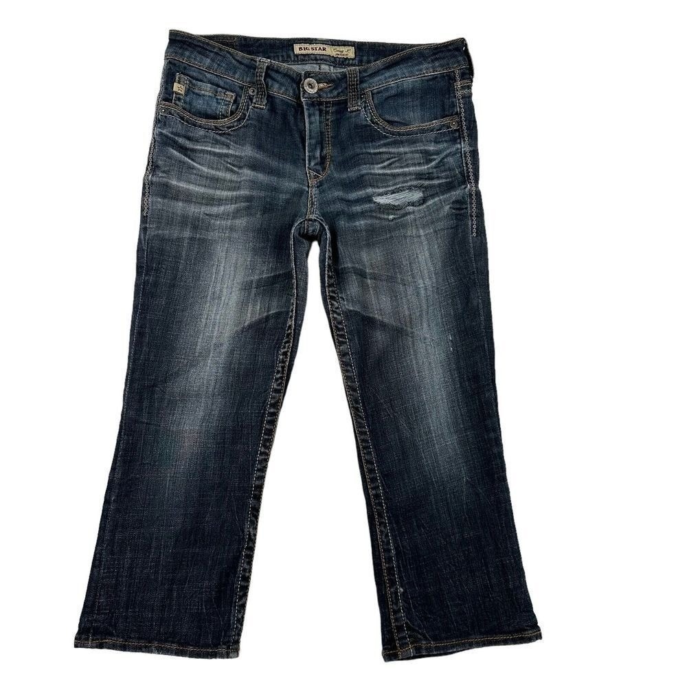 Big Star Casey K Size 29 Low Rise Y2K Cropped Bootcut Jeans Dark Wash Distressed